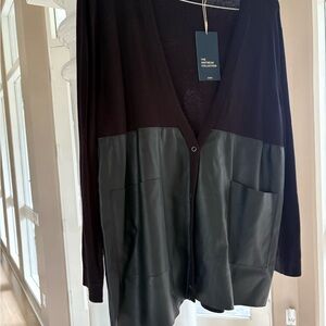 Zara Knit Black Boyfriend Sweater with Faux Leather